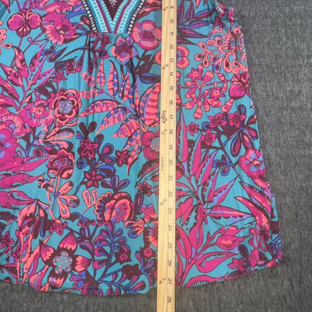 Soft Surroundings Embroidered V-Neck Knit Tank Top Pink Teal Floral sz L Boho - Picture 4 of 9